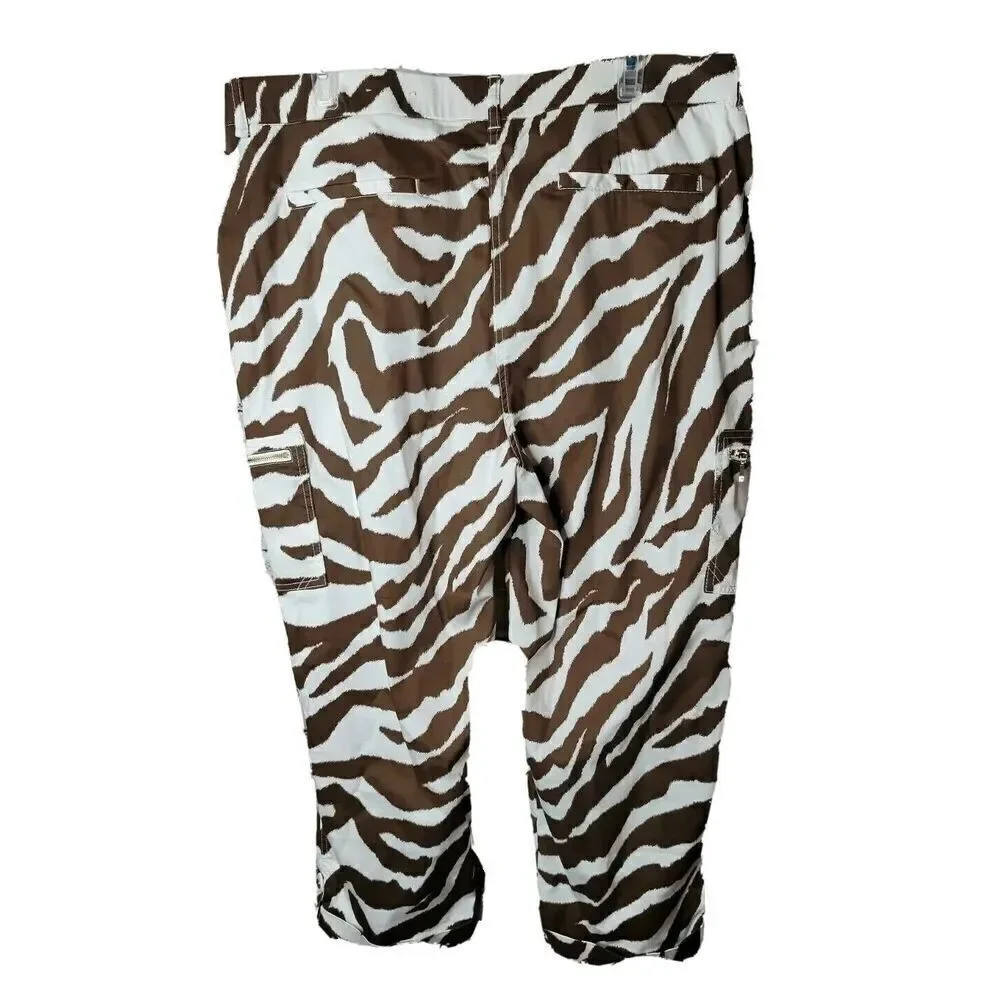 Chico's Size 3 Women's Brown White Animal Print Cargo Capris Pants Size XL t76